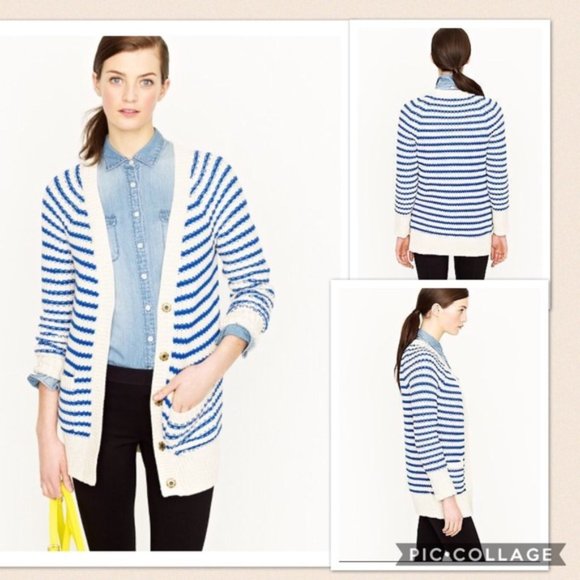 J. Crew Sweaters - J. Crew Chunky Ripplestitch Striped Snap Cardigan
